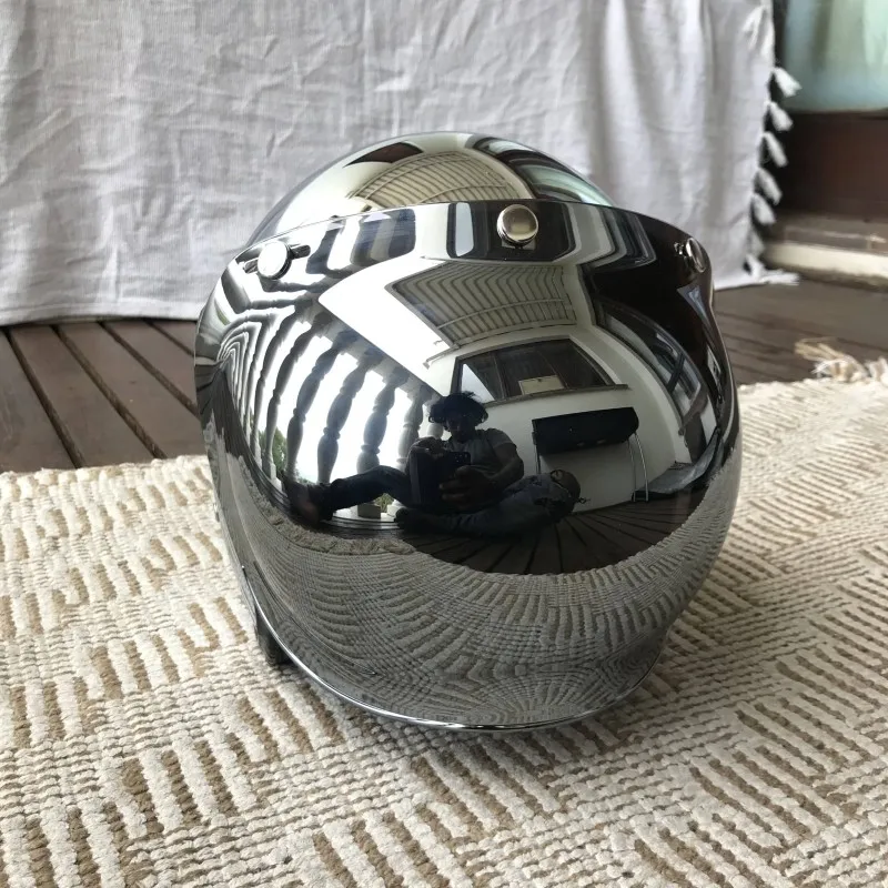 Vintage Open Face Retro Helmet - Miroir argent Chrome Moto visage ouvert