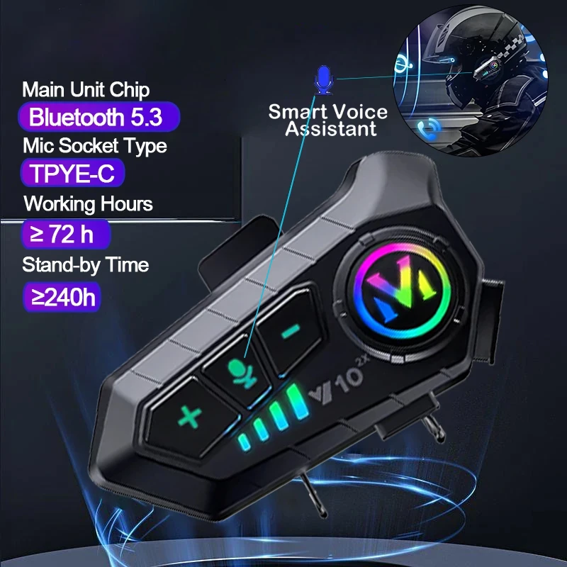 Full Face Motorcycle Helmet With Bluetooth - Intercom Bluetooth V10 2X pour casque