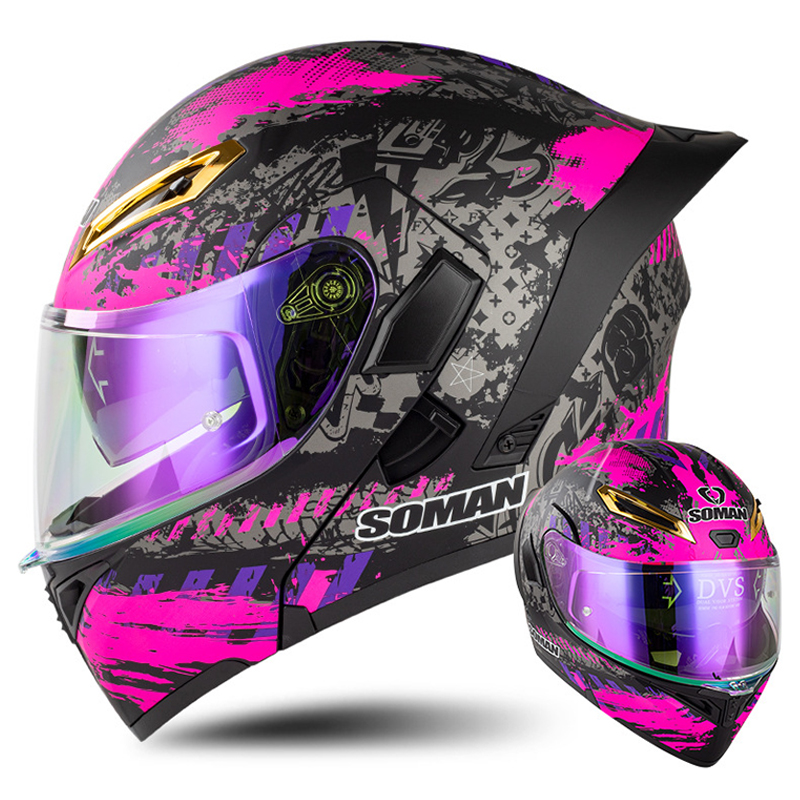 Modular Flip Up Motorcycle Helmet Dot Approved - Casque de moto intégral rétro vintage