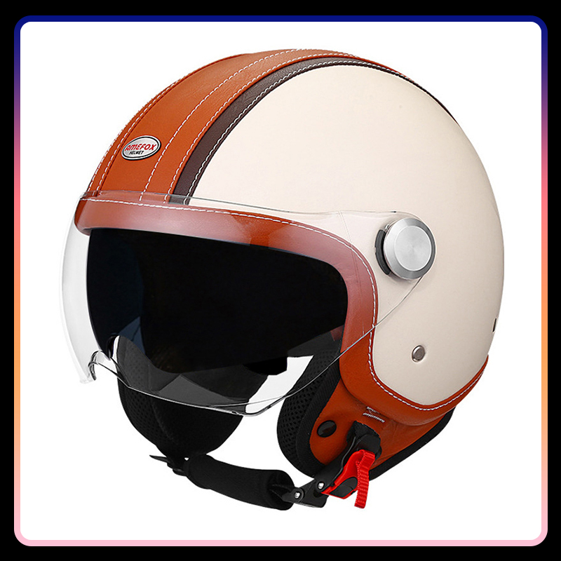 Vintage Open Face Retro Helmet - Casque de Moto en cuir à