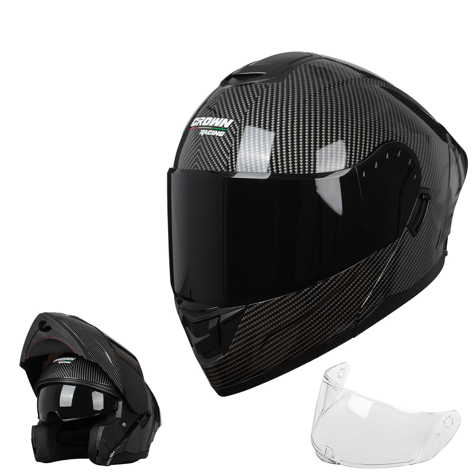 Dual Visor Motorcycle Racing Helmet - Casque de moto modulable Crown Racing
