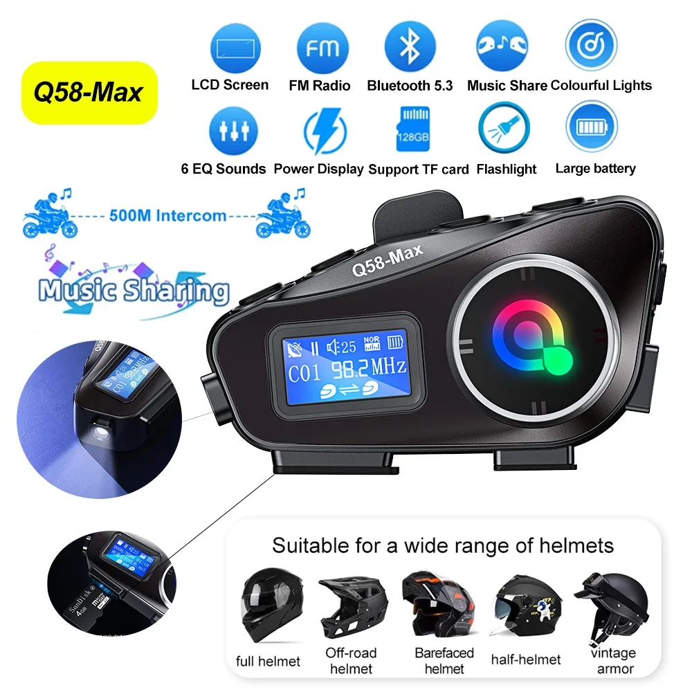 Oreillette Bluetooth BT5.3 Q58 - Universal Motorcycle Helmet Intercom Headset avis et prix