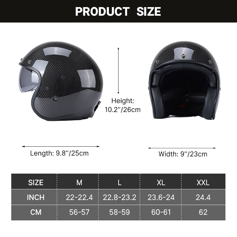 Demi-casque Jet Premium en Fib - Carbon Fiber Lightweight Motorcycle Helmet avis et prix