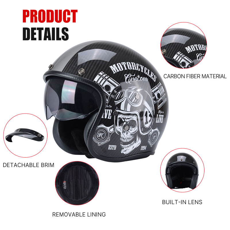 Demi-casque Jet Premium en Fib - Carbon Fiber Lightweight Motorcycle Helmet avis et prix