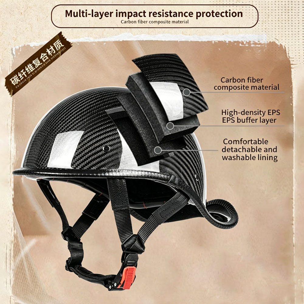 Casque rétro en fibre de carbo - Carbon Fiber Lightweight Motorcycle Helmet avis et prix
