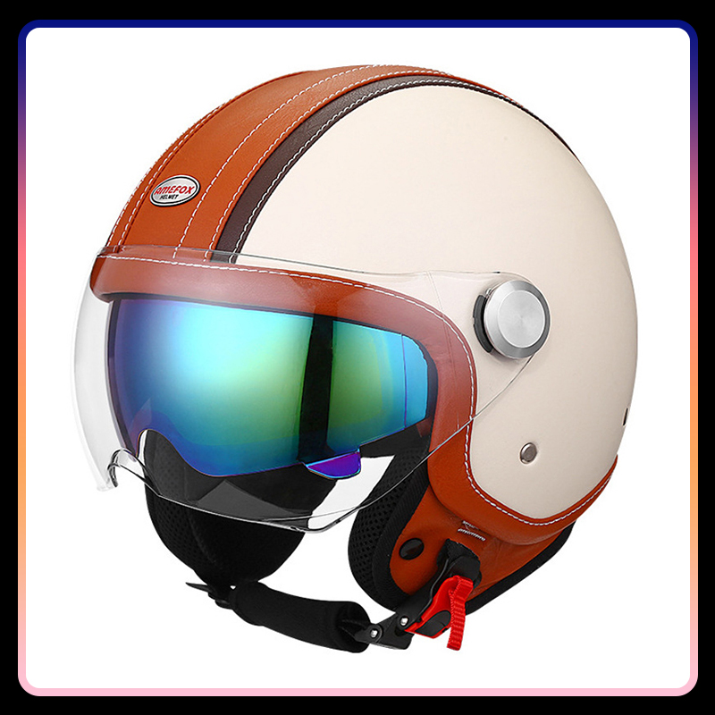 Casque de Moto en cuir à visag - Vintage Open Face Retro Helmet avis et prix