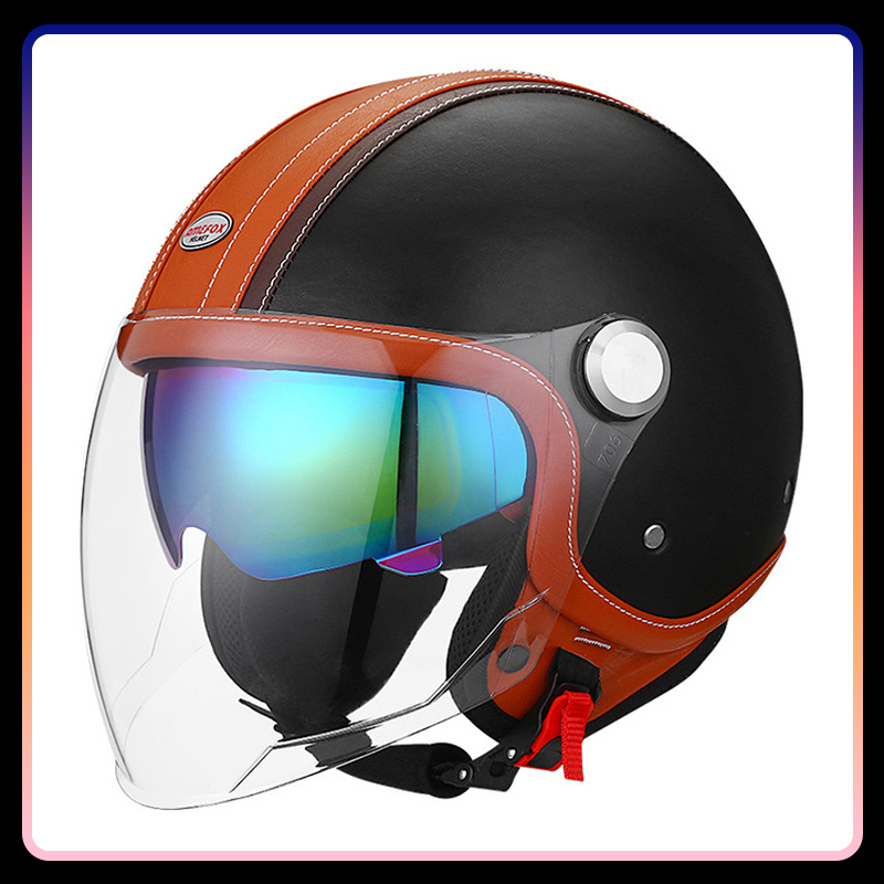 Casque de Moto en cuir à visag - Vintage Open Face Retro Helmet avis et prix