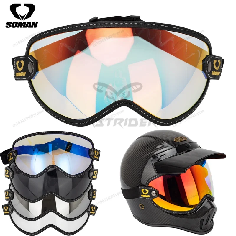 Lunettes de moto vintage SOMAN - Vintage Open Face Retro Helmet avis et prix